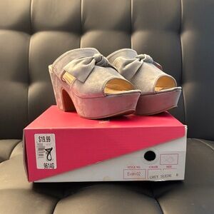 👠Nature Breeze Grey Suede Bow Mules-Size 8